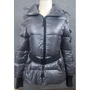 SAM NEW YORK WINTER JACKET/COAT DOWN/BELTED/DETACHABLE HOOD Gray Small Womens